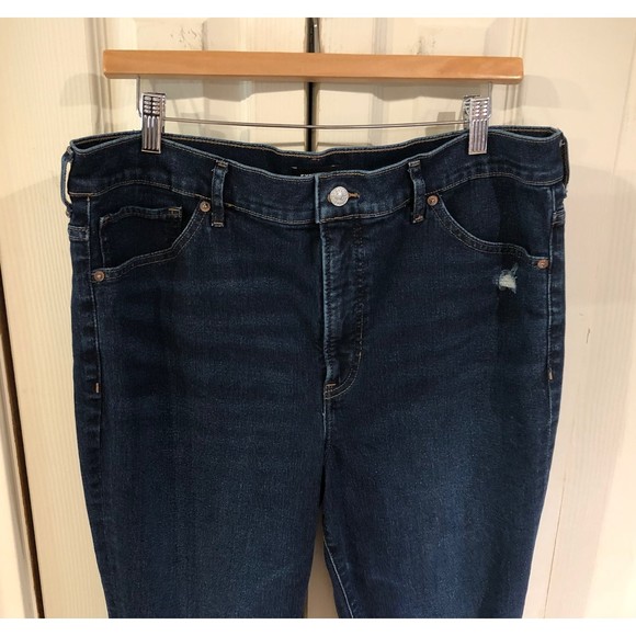 EXPRESS Super High Waisted Slim Straight Ripped Dark Wash Jeans 14 - Picture 8 of 12